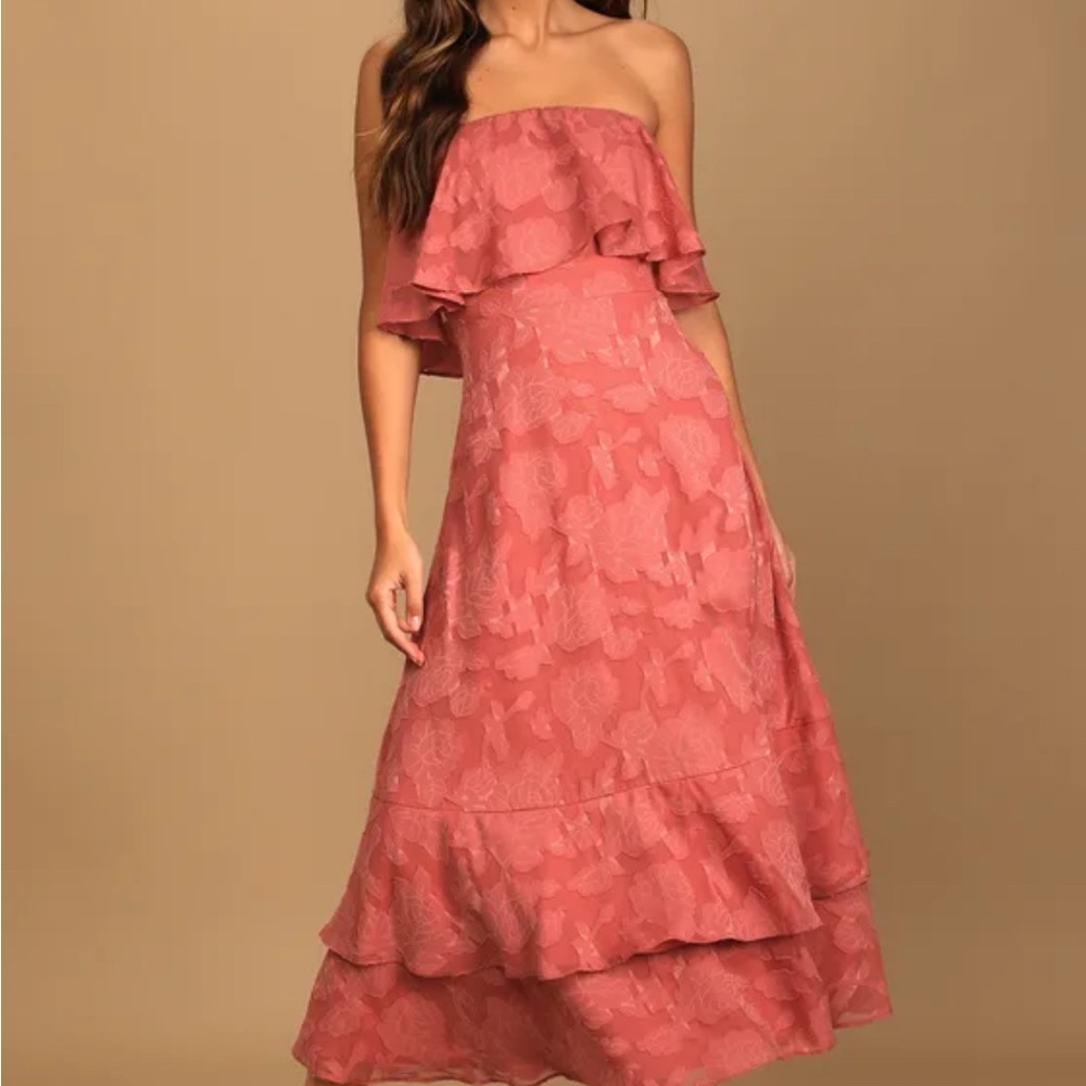 Lulus Med. Love You So Truly Rusty Rose Burnout Floral Strapless Midi Dress